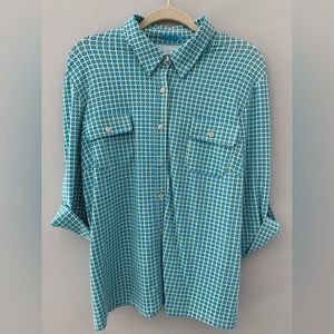 Blue Geometric Button-Down Shirt - Women
